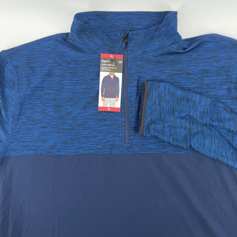 GapFit Men's Active Half‎ Zip Pullover Mock Neck Blue XL Layering Essential New